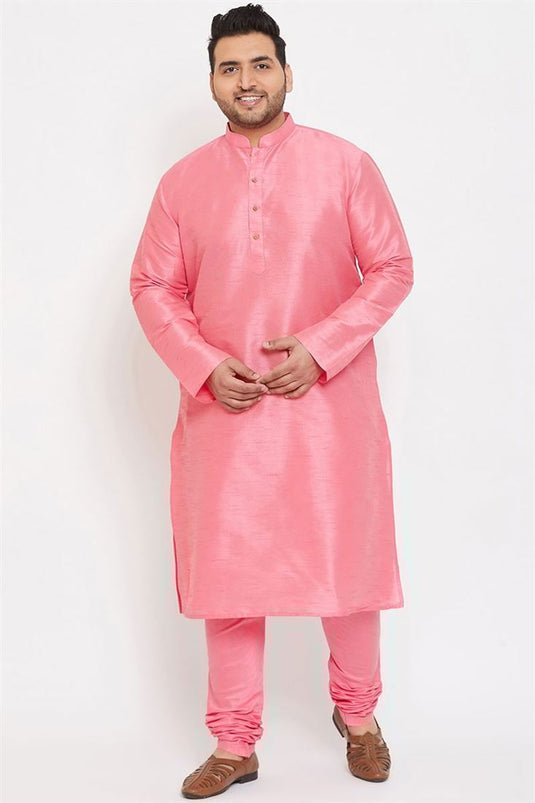 Sangeet Wear Pink Color Plus Size Kurta Pyjama In Dhupion Silk Fabric