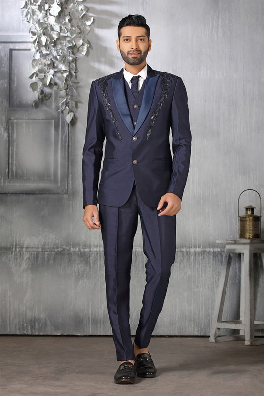 Rayon Fabric Coat Suit In Artistic Blue Color