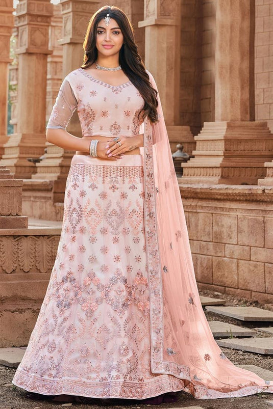 Net Fabric Pink Color Elegant Function Wear Lehenga