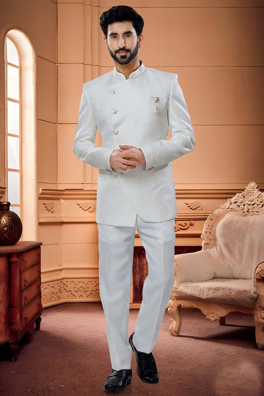 Designer White Color Jodhpuri Suit