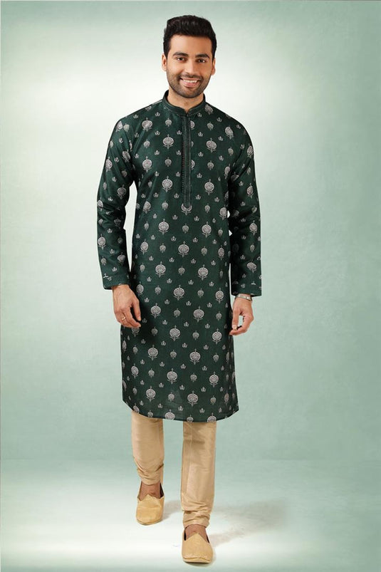 Dark Green Color Ethnic Look Splendid Art Silk Kurta Pyjama