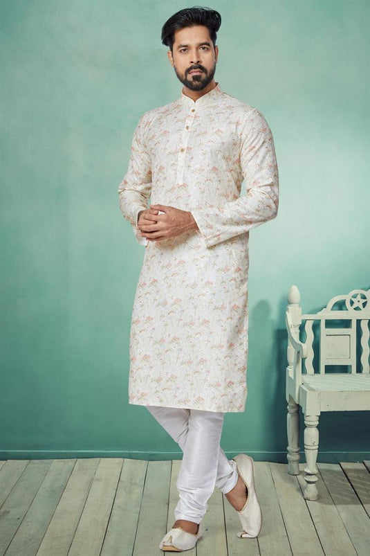 Gorgeous Fancy Fabric Reception Wear Readymade Printed Kurta Pyjama For Men