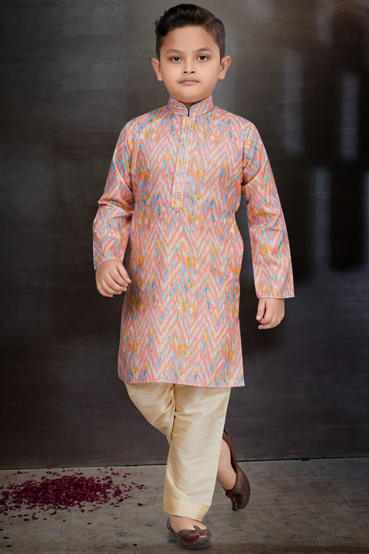 Function Wear Readymade Kurta Pyjama For Boys In Pink Color