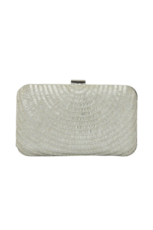 Designer Off White Hand Work Box Clutch For Women