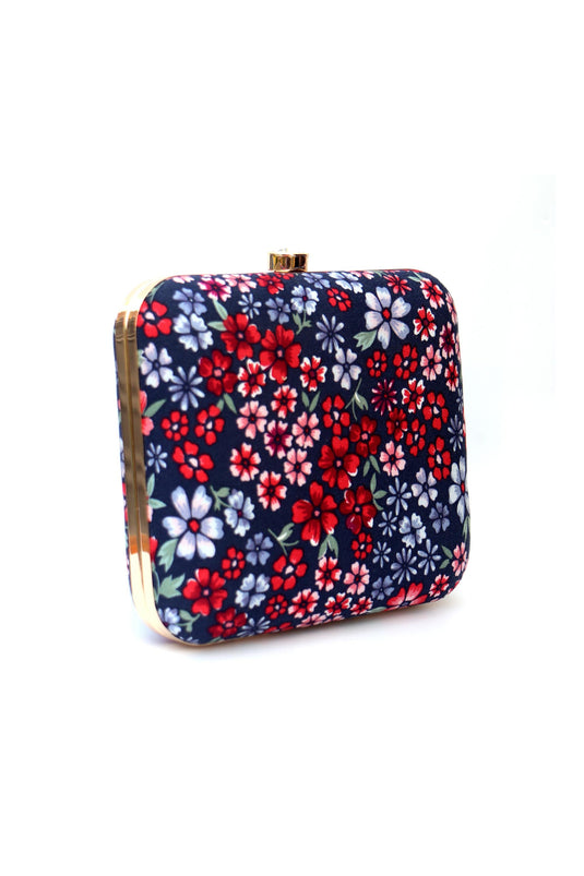 Navy Blue Printed Box Clutch