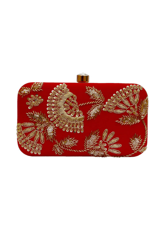 Vintage Gulley Art Silk Red Clutch