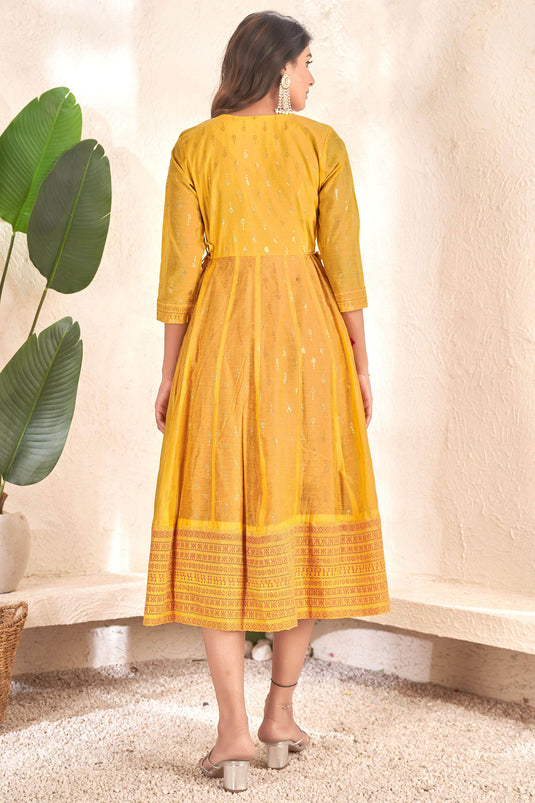 Mustard Color Cotton Fabric Casual Readymade Kurti