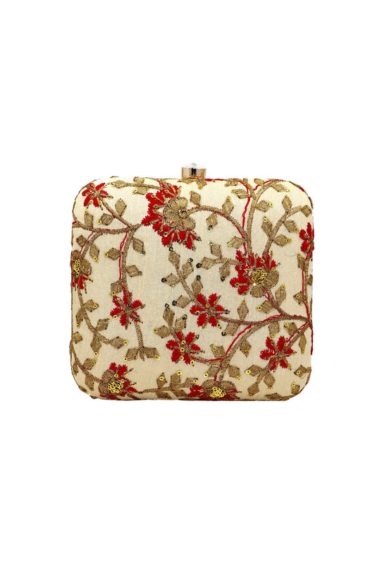 Amazing Beige Embroidered Clutch For Women