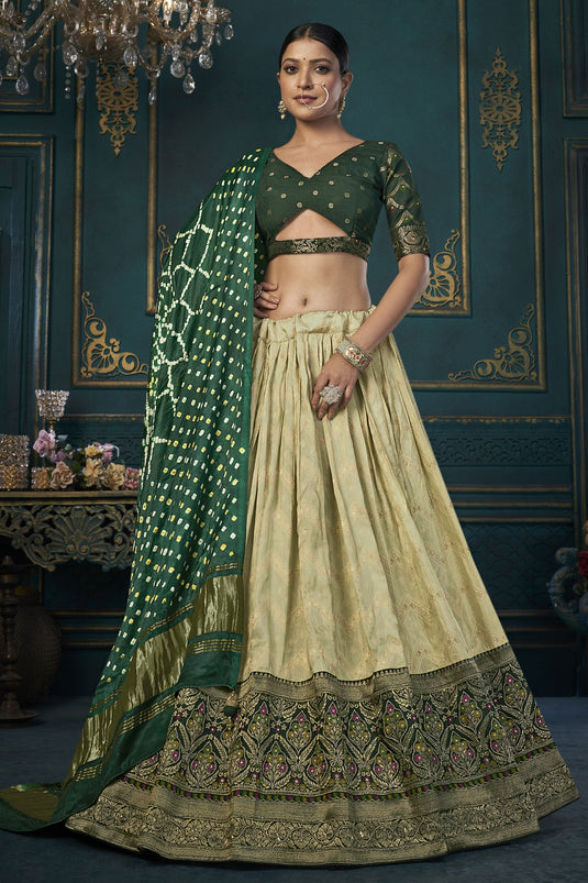 Art Silk Fabric Sea Green Color Wedding Wear 3 Piece Lehenga Choli With Weaving Work