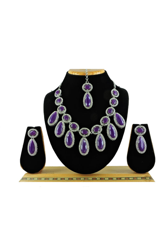 Pretty Purple Stone Necklace Set With Earrings