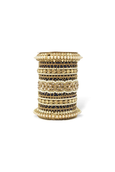 Black Color Alloy Moti And Stone Work Bangle Set With Pacheli Kada