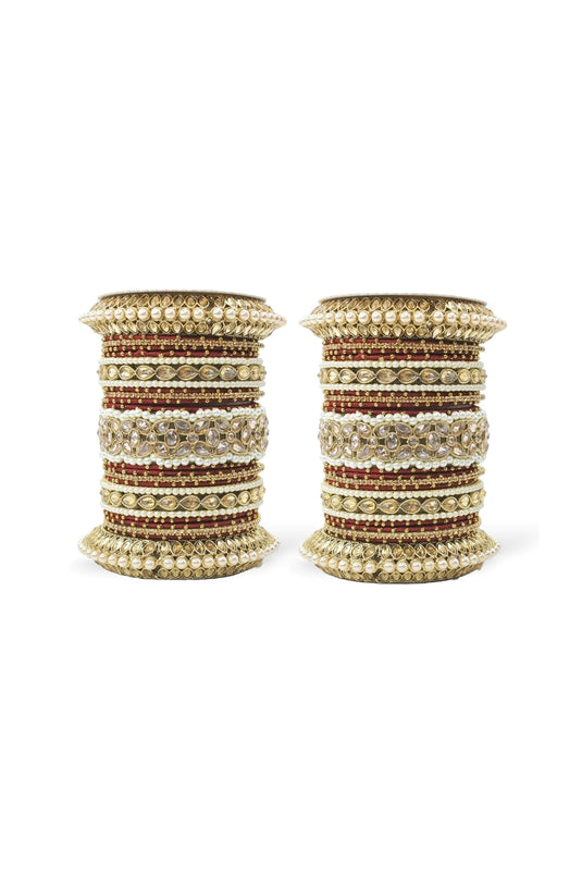 Maroon Color Alloy Moti And Stone Work Bangle Set With Pacheli Kada