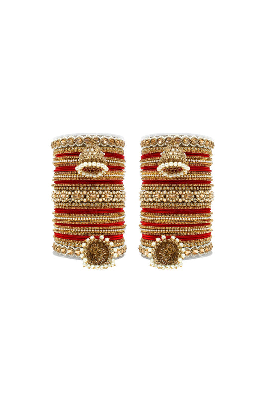 Stunning Red Color Alloy Material Bangle Set With Kundan Jhumki for Functions