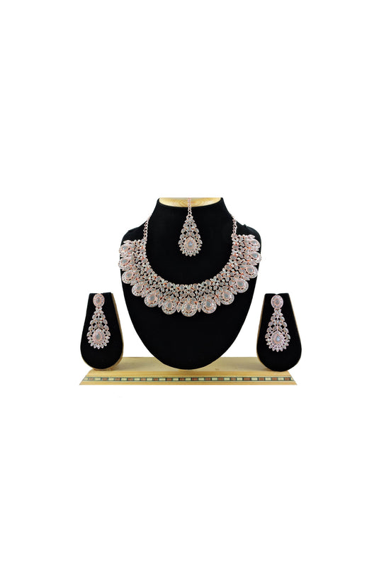 Grey Color Fascinating Alloy Material Necklace with Earrings and Mang Tikka