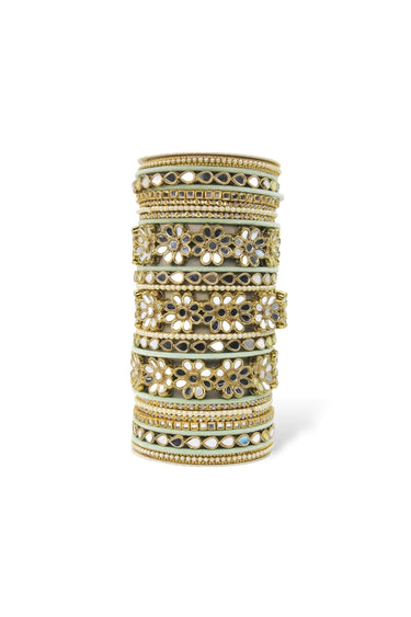 Amazing Sea Green Color Alloy Material Mirrored Bridal Bangle Set