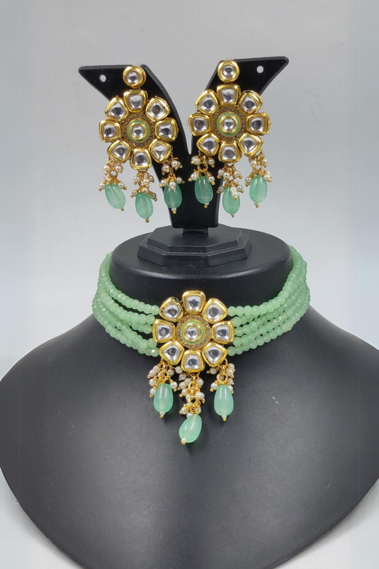 Sea Green Color Glorious Alloy Material Designer Necklace with Earrings