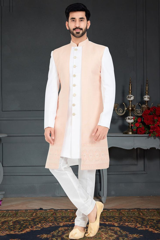 Majestic White Color Jacquard Italian Indo Western