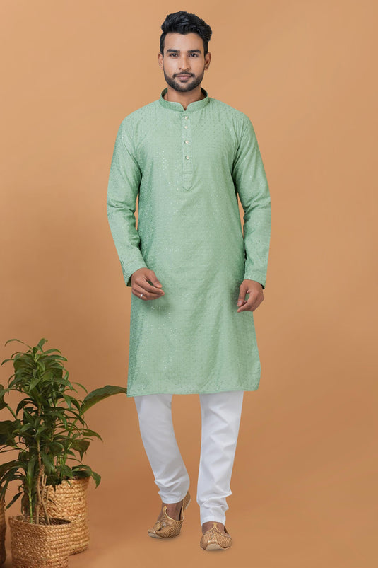 Artistic Readymade Sequins Embroidery Men Kurta Pyjama