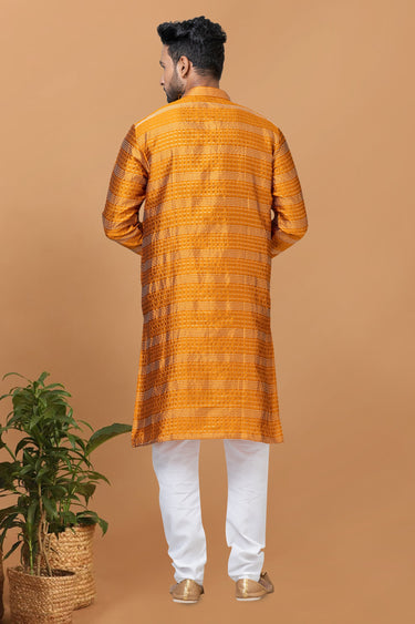 Pretty Art Silk Fabric Readymade Men Kurta Pyjama In Mustard Color