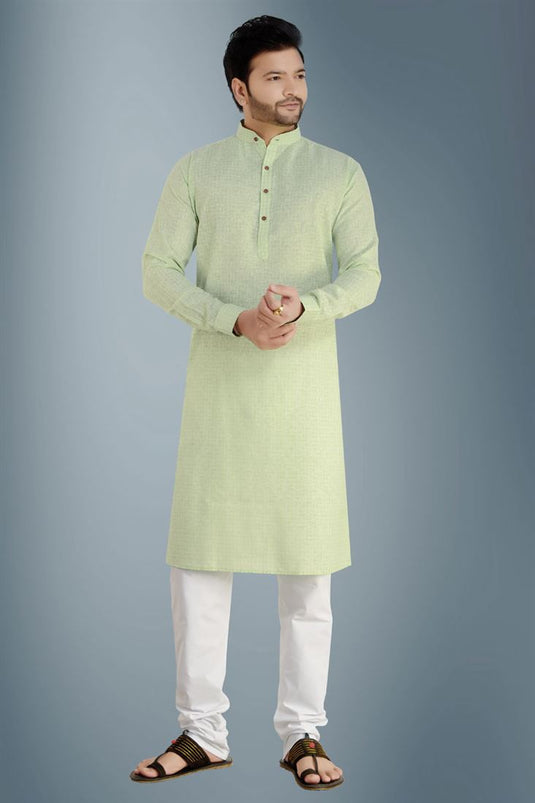 Green Color Linen Fabric Function Wear Ethnic Style Kurta Pyjama