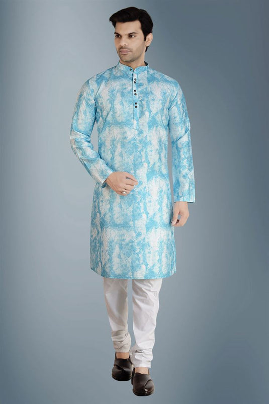 Sky Blue Color Viscose Fabric Function Wear Sequince Work Kurta Pyjama