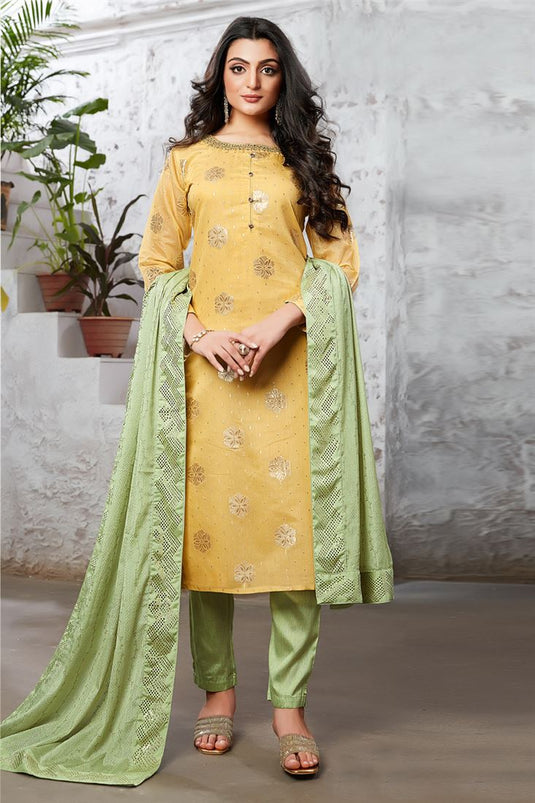 Yellow Color Beautiful Art Silk Function Wear Salwar Suit