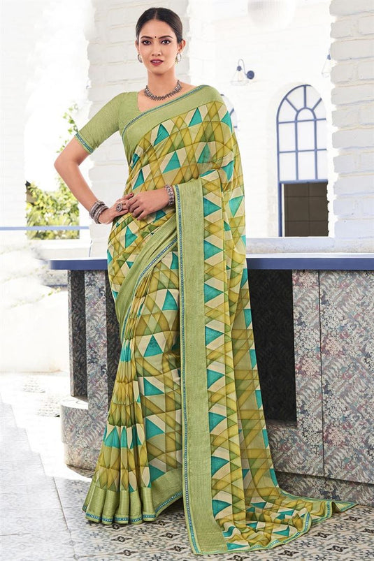 Green Color Glorious Casual Look Georgette Saree