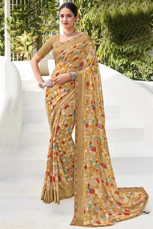 Attractive Casual Look Georgette Saree In Beige Color