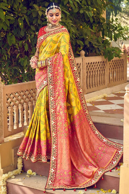 Yellow Color Patola Silk Fabric Wedding Wear Contemporary Saree