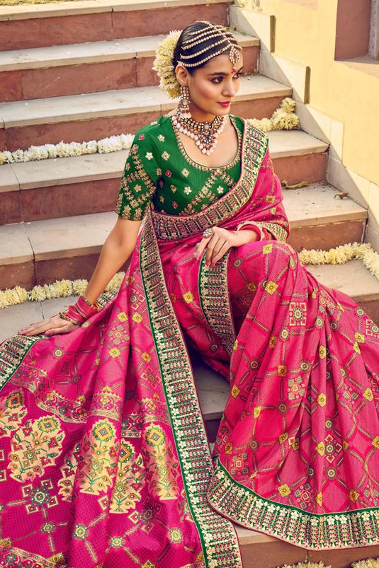 Pink Color Patola Silk Fabric Wedding Wear Enticing Saree