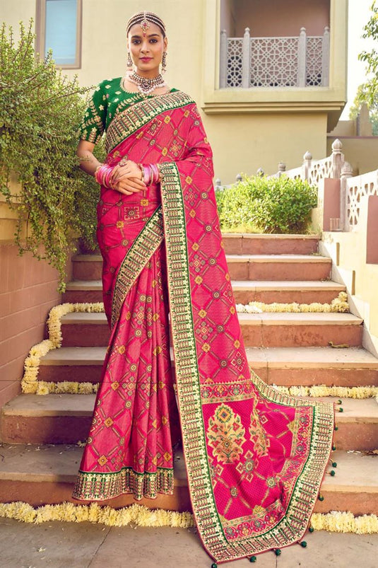 Pink Color Patola Silk Fabric Wedding Wear Enticing Saree