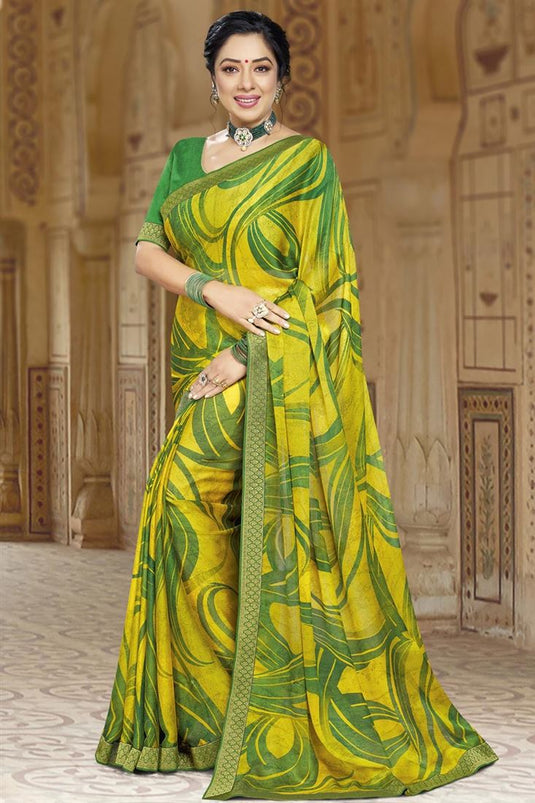 Rupali Ganguly Yellow Color Fascinating Georgette Floral Printed Saree
