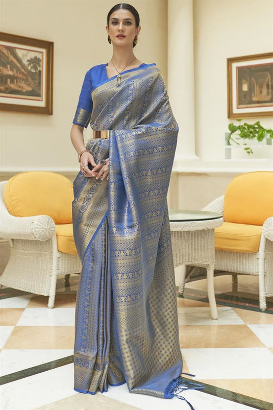 Dazzling Art Silk Fabric Weaving Work Blue Function Wear Saree