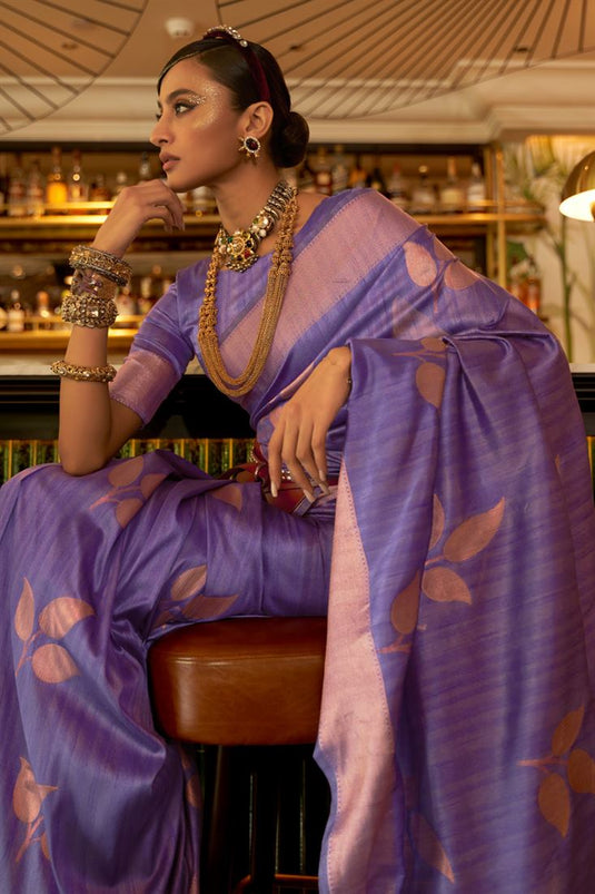 Art Silk Fabric Lavender Color Party Style Art Silk Weaving Designs Saree