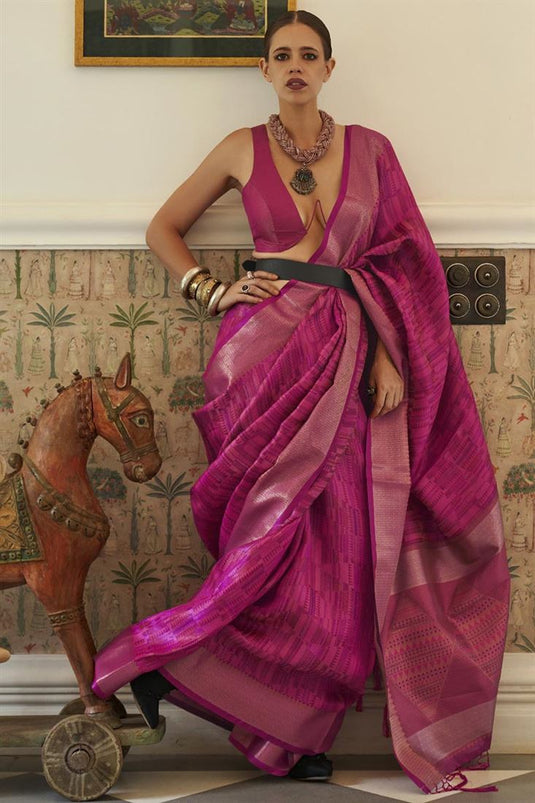 Kalki Koechlin Radiant Rani Color Organza Fabric Saree