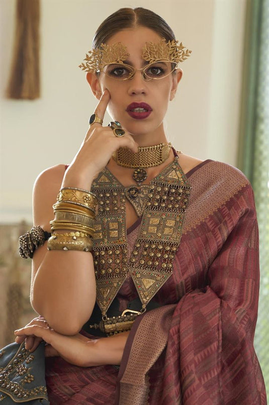 Kalki Koechlin Organza Fabric Chikoo Color Glamorous Saree