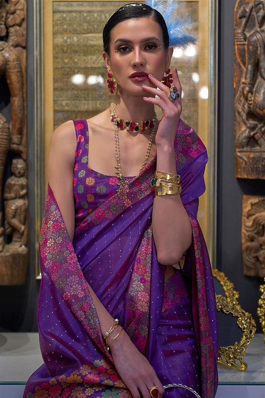 Purple Color Function Look Charismatic Sequins Work Organza Saree