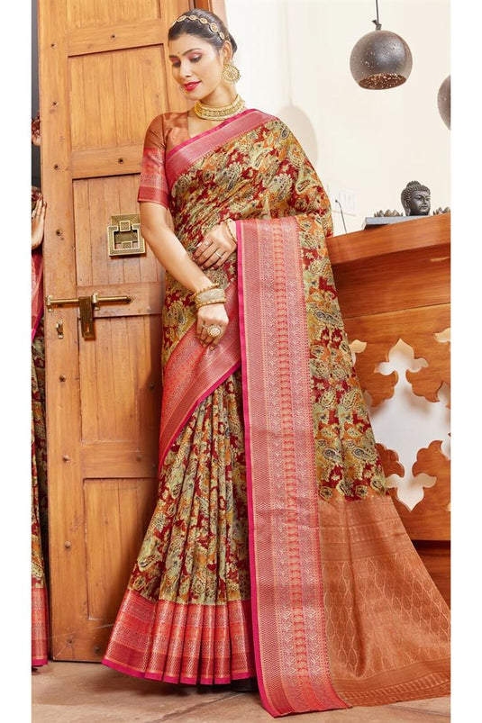 Marvellous Digital Printed Art Silk Saree In Maroon Color