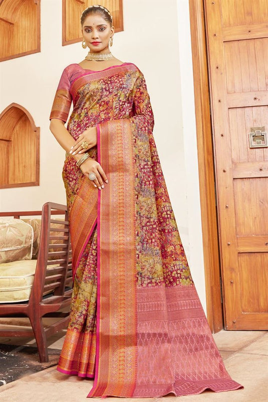 Excellent Multi Color Digital Printed Art Silk Fabric Saree