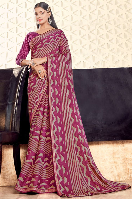 Georgette Solid Casual Look Printed Saree In Pink Color