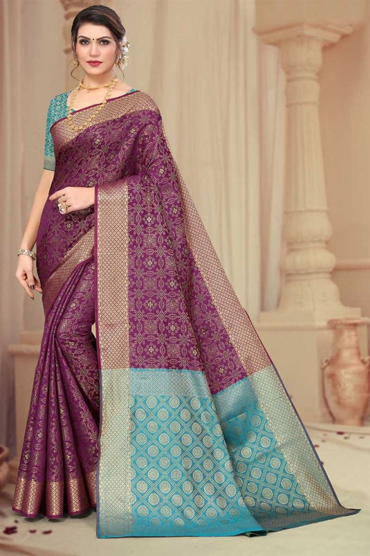 Excellent Patola Silk Fabric Wine Color Saree In Festival Wear