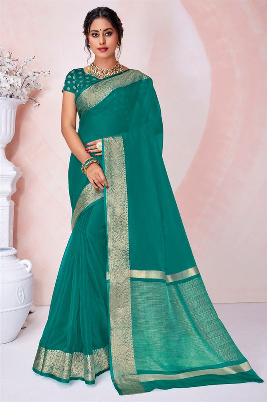 Imperial Teal Color Festival Look Organza Saree