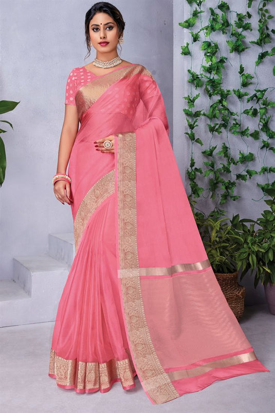 Pink Color Festival Look Aristocratic Organza Saree