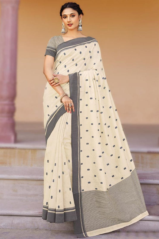 Art Silk Fabric Chic Embroidered Saree In Beige Color