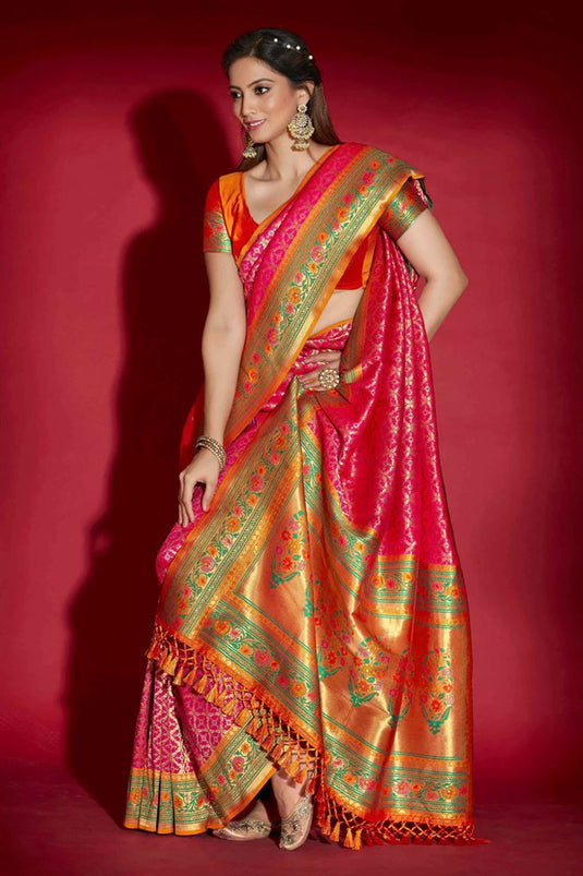 Pink Color Silk Fabric Winsome Saree For Function