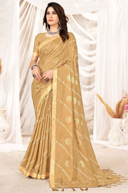 Attractive Golden Printed Art Silk Traditional Saree