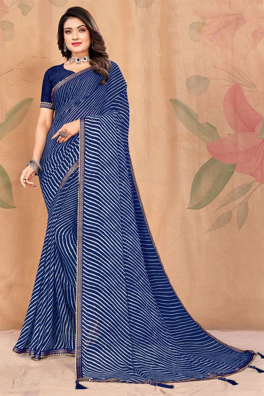 Charming Casual Look Blue Color Chiffon Fabric Saree