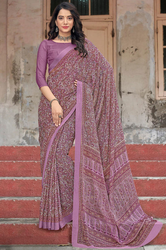 Pink Color Chiffon Fabric Printed Daily Wear Saree