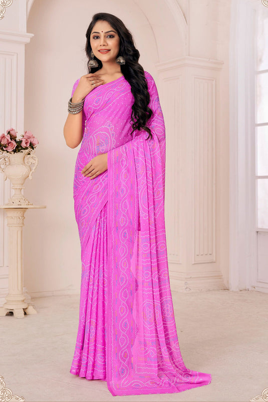 Casual Look Vivacious Chiffon Printed Saree In Pink Color