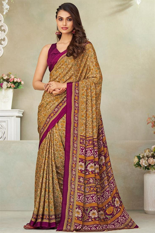 Casual Look Multi Color Gorgeous Crepe Silk Saree